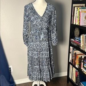 Lucky Brand Blue Print Midi Dress sz S